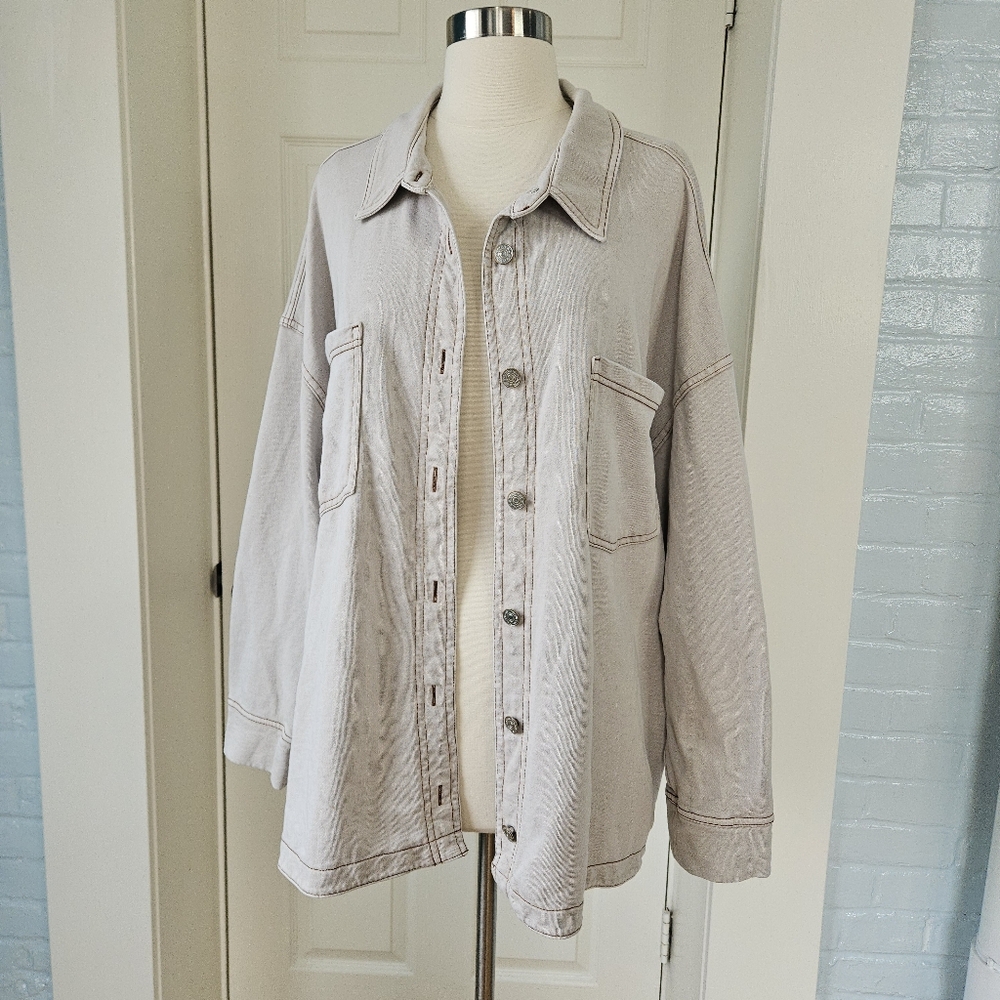 Maurices Lightweight Tan Shacket Button Front Lon… - image 2